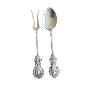 Vintage Silverplate Spoon and Fork Set Flatware Floral Bell Handle Design Retro